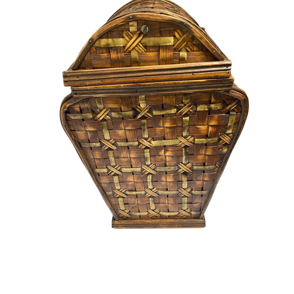 Vintage Bombay Company Waste Paper Basket Wood Rattan Wicker British Colonial